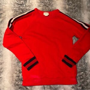 Gucci Vibrant Red Crewneck Sweater with Striped Sleeves